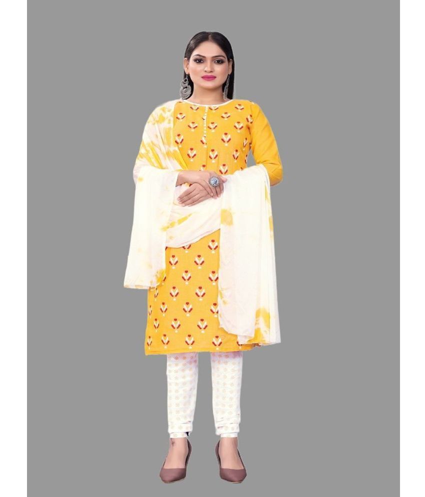     			Apnisha Unstitched Cotton Printed Dress Material - Yellow ( Pack of 1 )