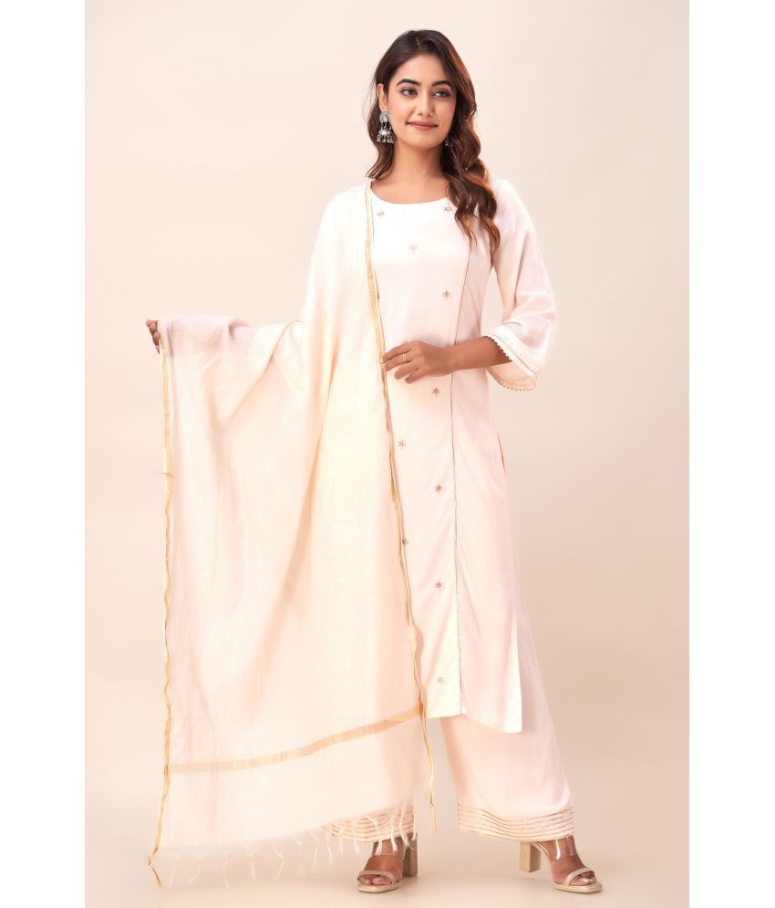     			SVARCHI Viscose Applique Kurti With Pants Women's Stitched Salwar Suit - Pink ( Pack of 1 )