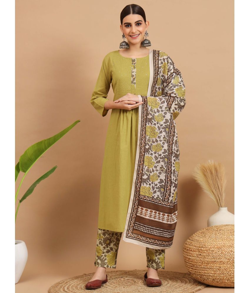     			Vbuyz Cotton Solid Kurti With Pants Women's Stitched Salwar Suit - Green ( Pack of 1 )