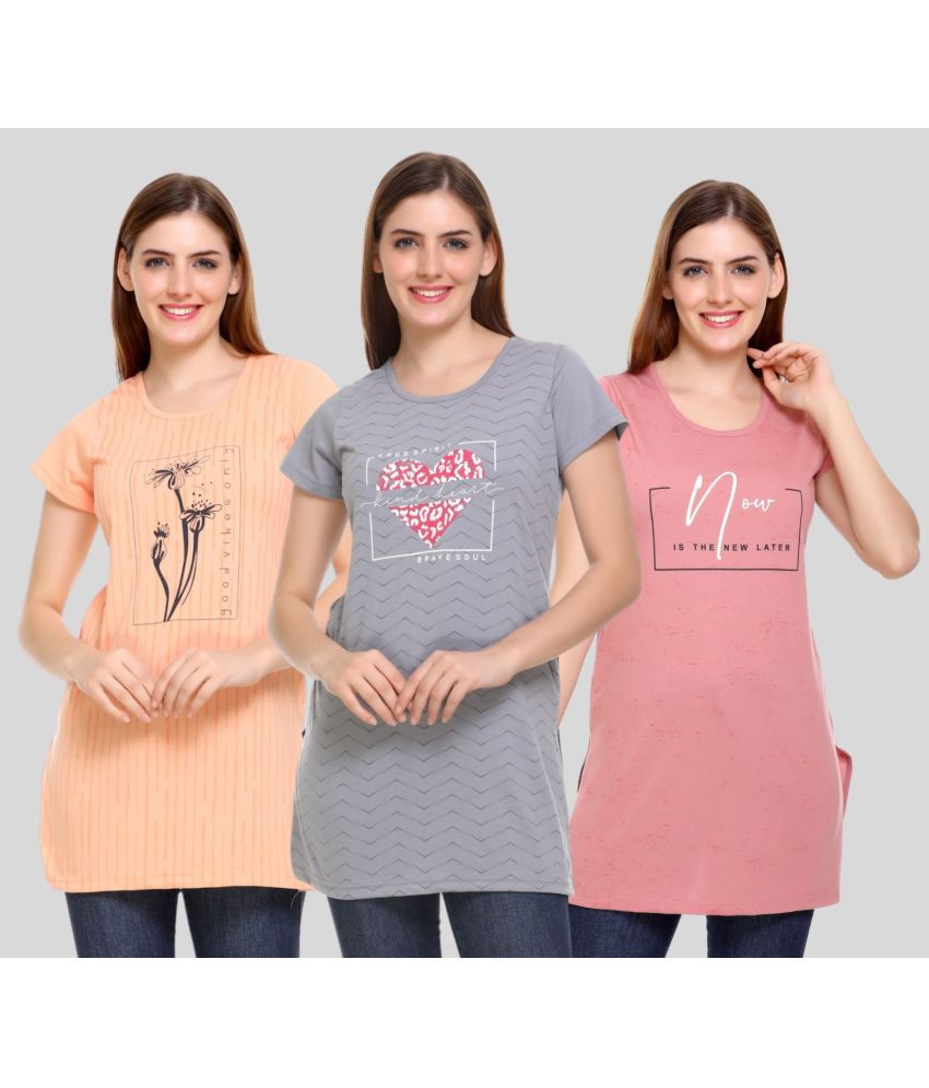     			White Moon - Fluorescent Pink Cotton Blend Regular Fit Women's T-Shirt ( Pack of 3 )