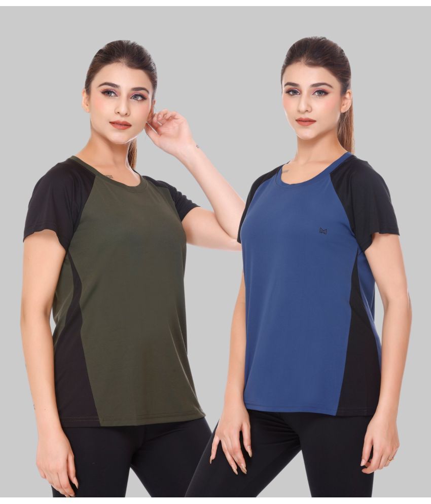     			White Moon Olive Green Polyester Lycra Tees - Pack of 2