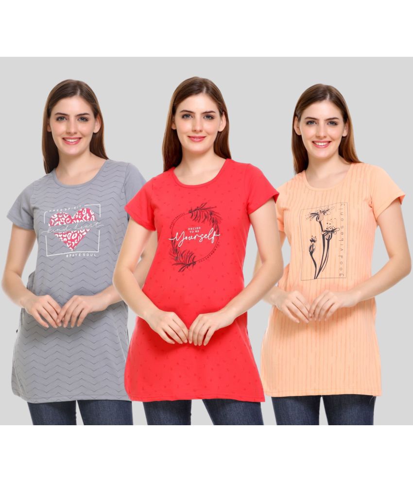     			White Moon - Red Cotton Blend Regular Fit Women's T-Shirt ( Pack of 3 )