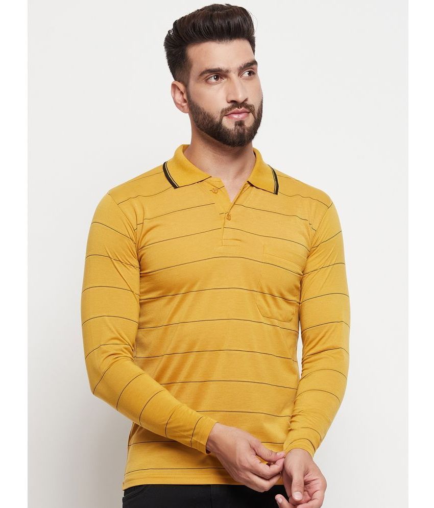     			renuovo Cotton Blend Slim Fit Striped Full Sleeves Men's Polo T Shirt - Mustard ( Pack of 1 )