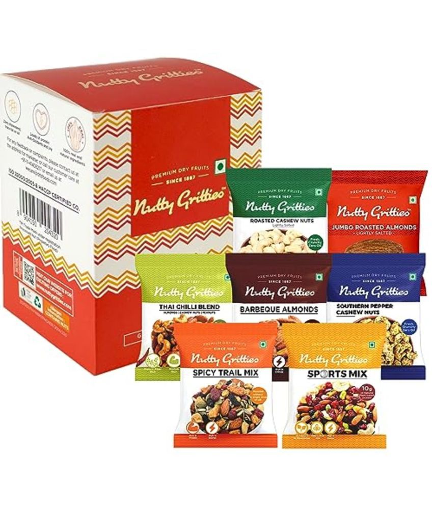     			Nutty Gritties Gift Box with Dry Fruits Variety of 7 Flavored Nuts On The Go Gift Box - 165g (Vegan, Gluten Free, Oil Free, Keto Friendly)
