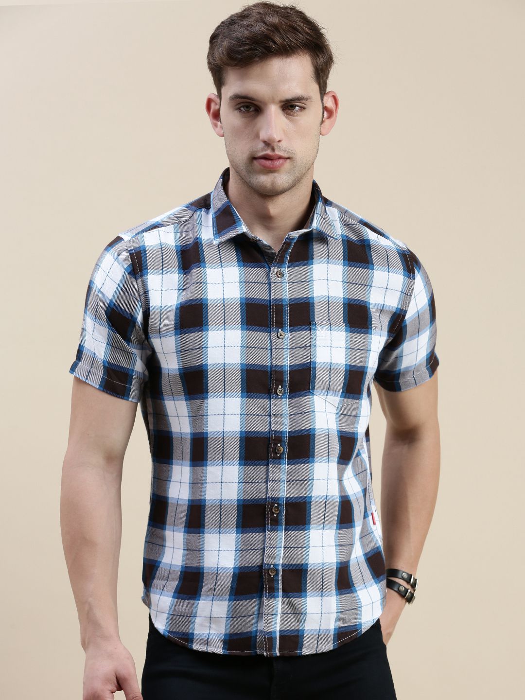     			Showoff Cotton Blend Regular Fit Checks Half Sleeves Men's Casual Shirt - Multi ( Pack of 1 )