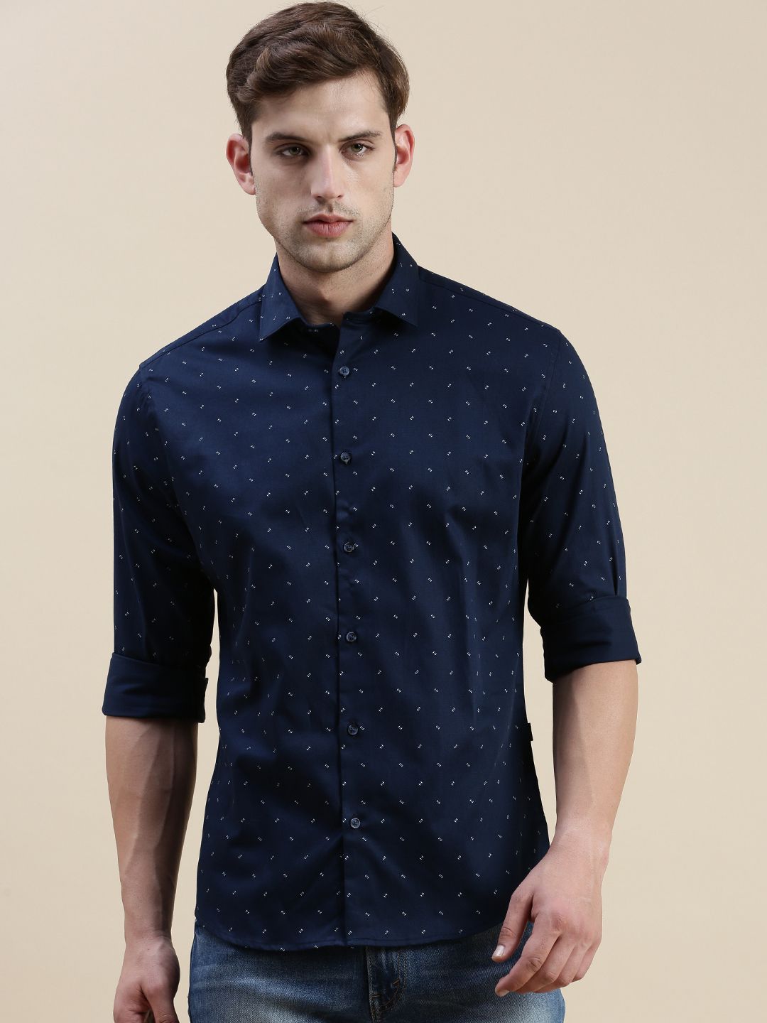     			Showoff Cotton Blend Regular Fit Printed Full Sleeves Men's Casual Shirt - Navy Blue ( Pack of 1 )