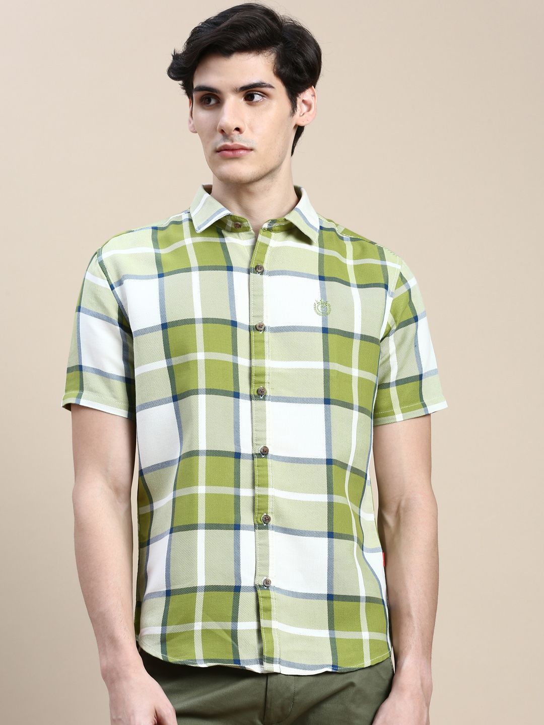     			Showoff Cotton Blend Regular Fit Checks Half Sleeves Men's Casual Shirt - Green ( Pack of 1 )