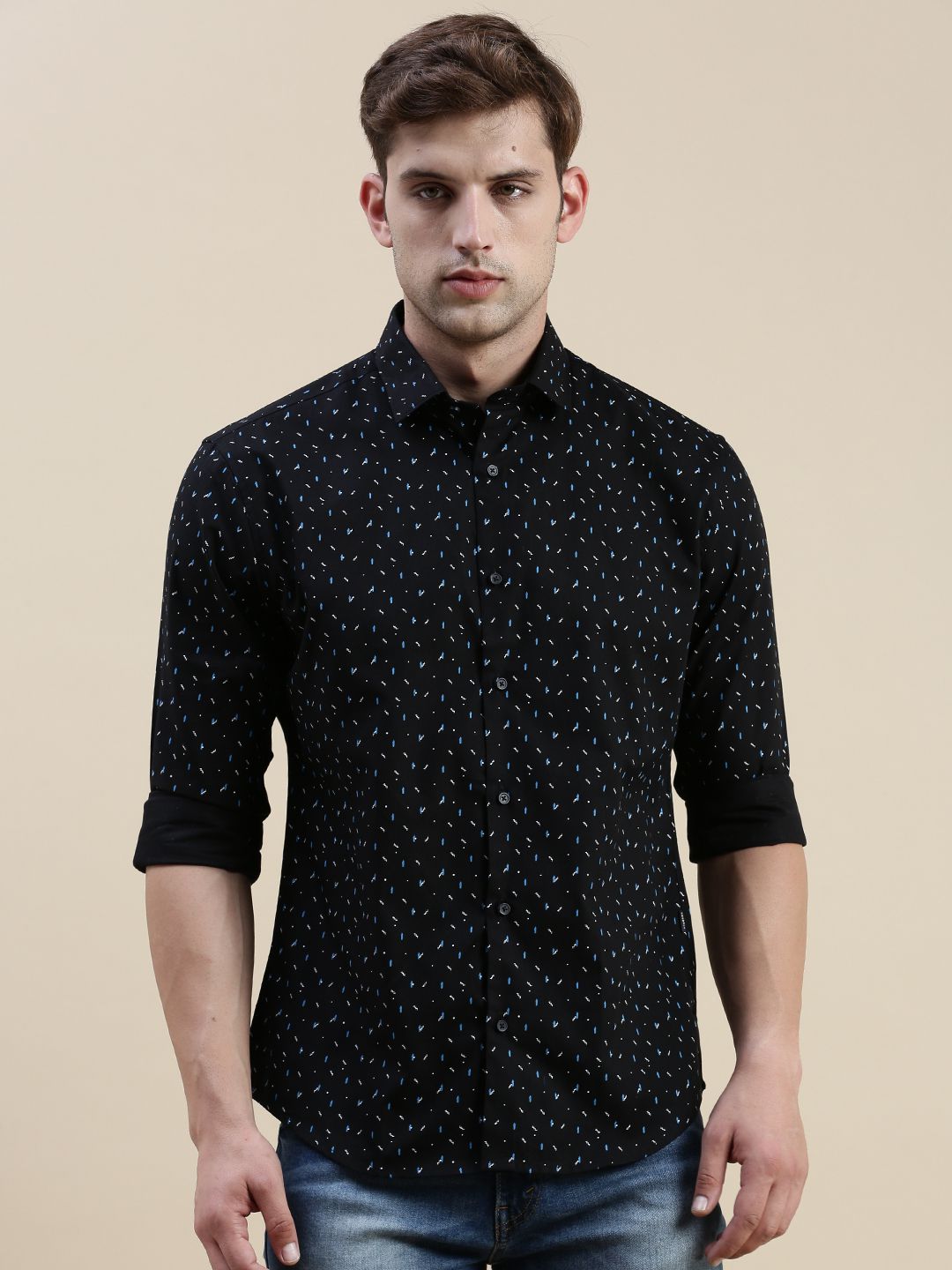     			Showoff Cotton Blend Regular Fit Printed Full Sleeves Men's Casual Shirt - Black ( Pack of 1 )