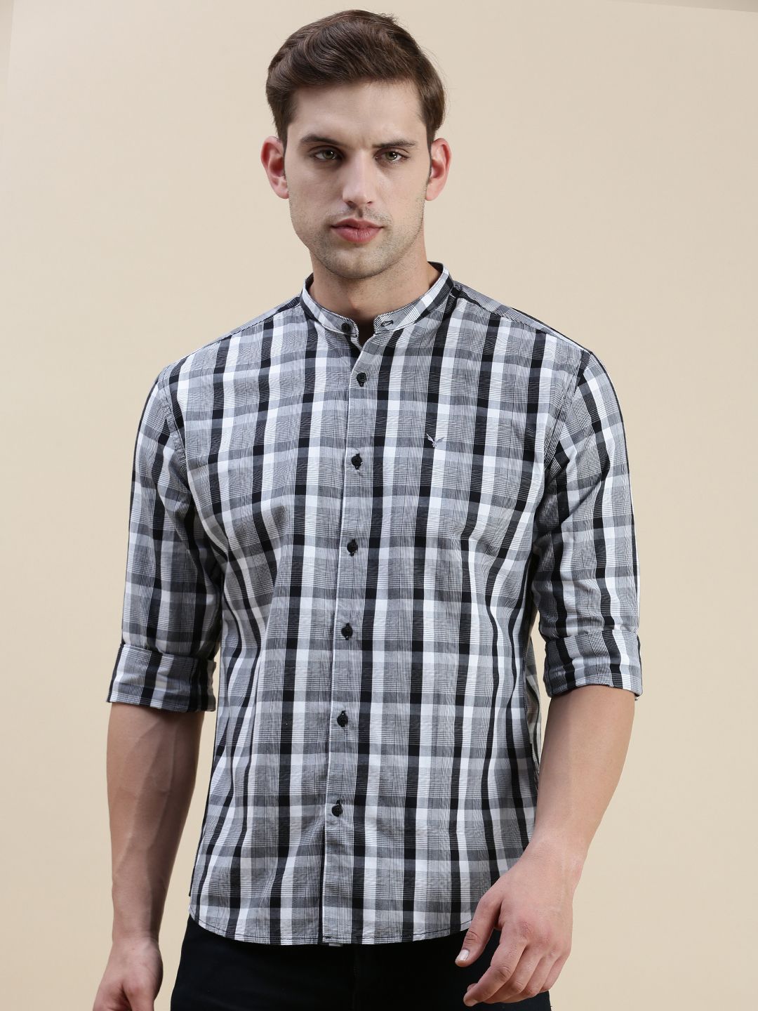     			Showoff Cotton Blend Regular Fit Checks Full Sleeves Men's Casual Shirt - Grey ( Pack of 1 )