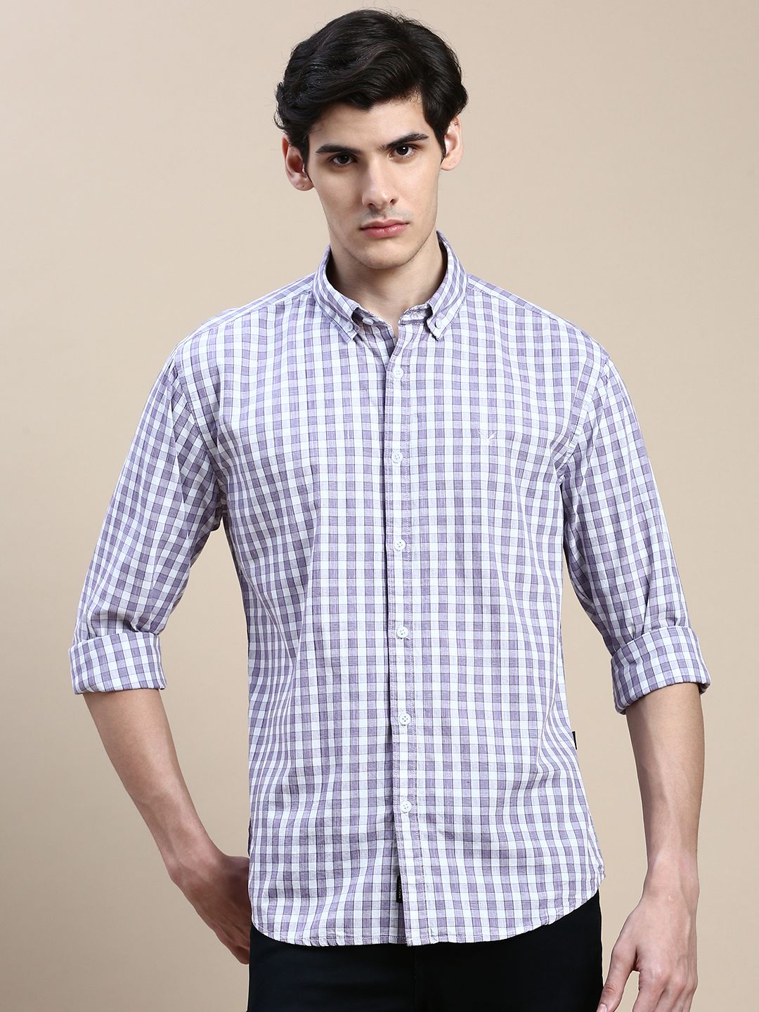     			Showoff Cotton Blend Regular Fit Checks Full Sleeves Men's Casual Shirt - Purple ( Pack of 1 )