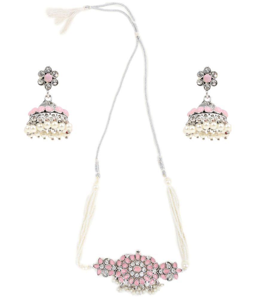     			Sunhari Jewels - Pink Brass Necklace Set ( Pack of 1 )