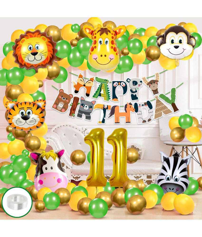     			Zyozi Jungle Safari Birthday Decoration Combo - Birthday Decoration Banner with Balloons, Foil Balloons, No 1 Foil Balloons & Arch (Pack Of 85)