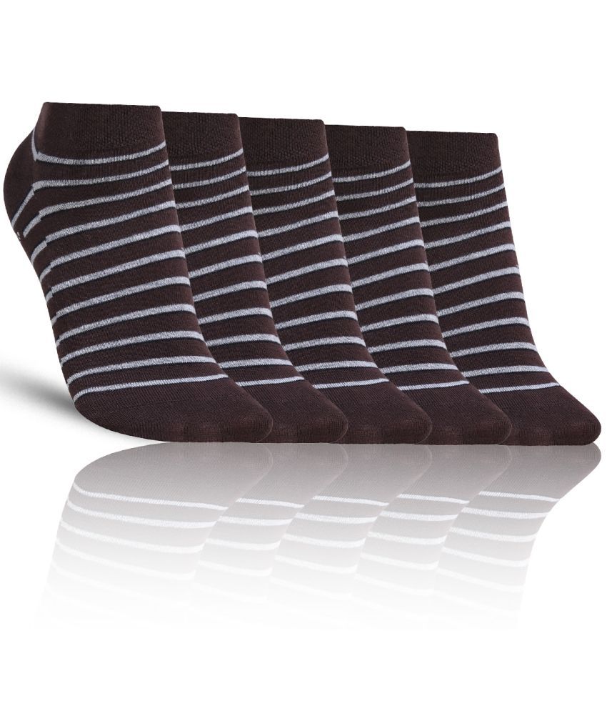     			Dollar - Cotton Men's Striped Brown Low Ankle Socks ( Pack of 5 )