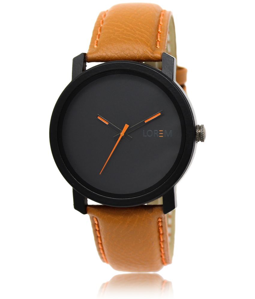     			Lorem - Orange Leather Analog Men's Watch