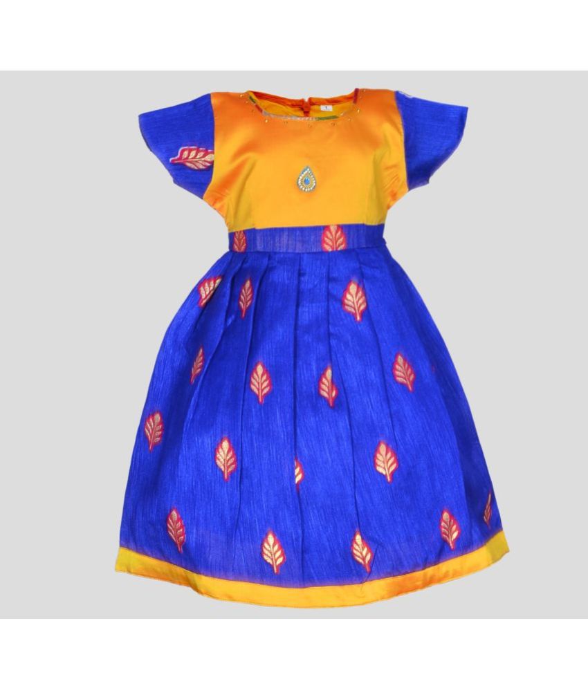     			MangoPies - Blue Cotton Blend Baby Girl Frock ( Pack of 1 )