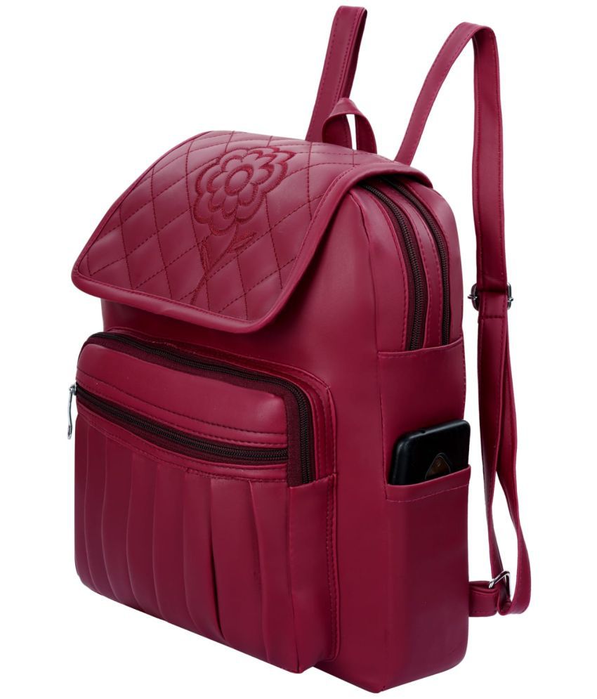     			Raylan 20 Ltrs Maroon Faux Leather College Bag