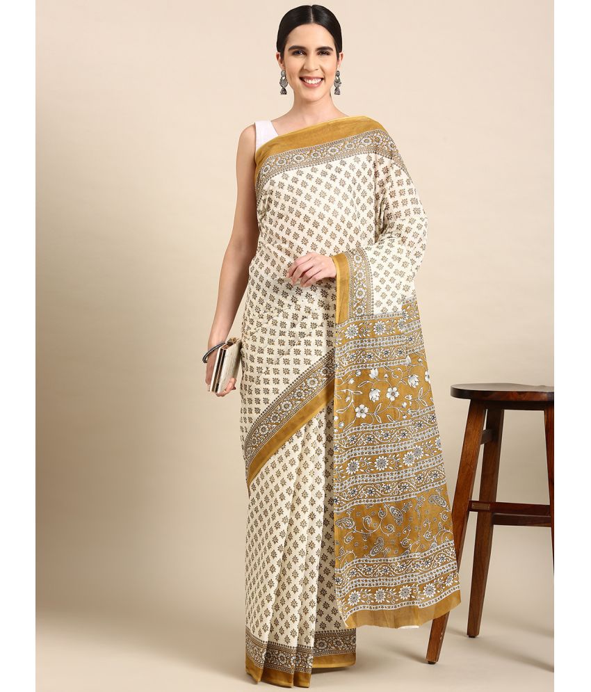     			SHANVIKA Cotton Printed Saree Without Blouse Piece - Beige ( Pack of 1 )