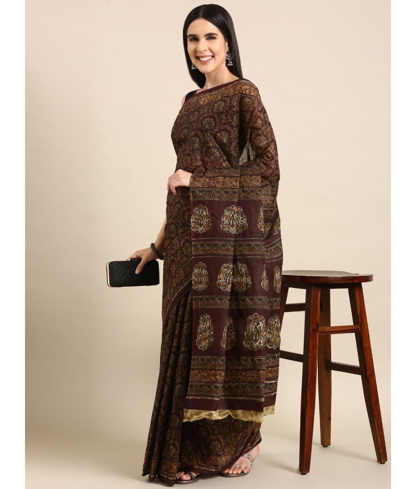     			SHANVIKA Cotton Printed Saree Without Blouse Piece - Brown ( Pack of 1 )