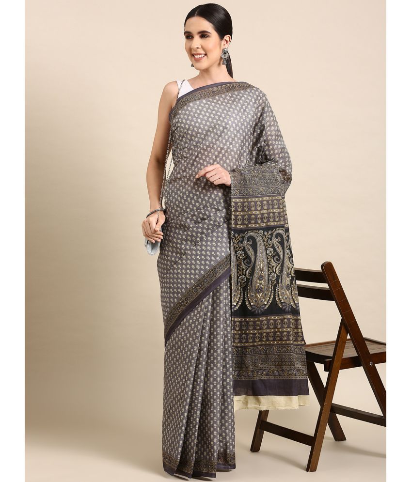     			SHANVIKA Cotton Printed Saree Without Blouse Piece - Grey ( Pack of 1 )