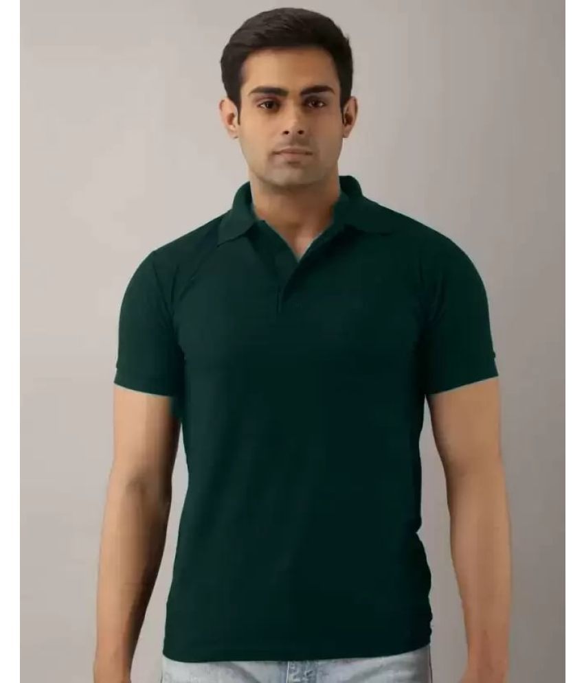     			SKYRISE Cotton Blend Slim Fit Solid Half Sleeves Men's Polo T Shirt - Dark Green ( Pack of 1 )