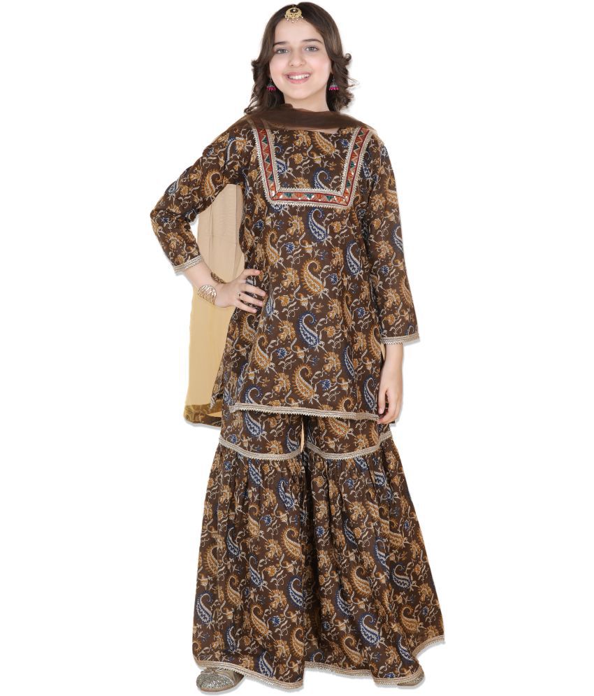     			AJ Dezines - Brown Cotton Blend Girls Suit Sets ( Pack of 1 )