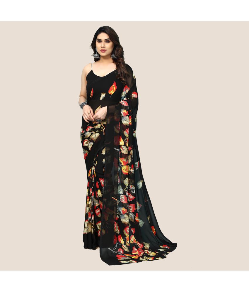     			Kashvi Sarees Georgette Printed Saree Without Blouse Piece - Black ( Pack of 1 )