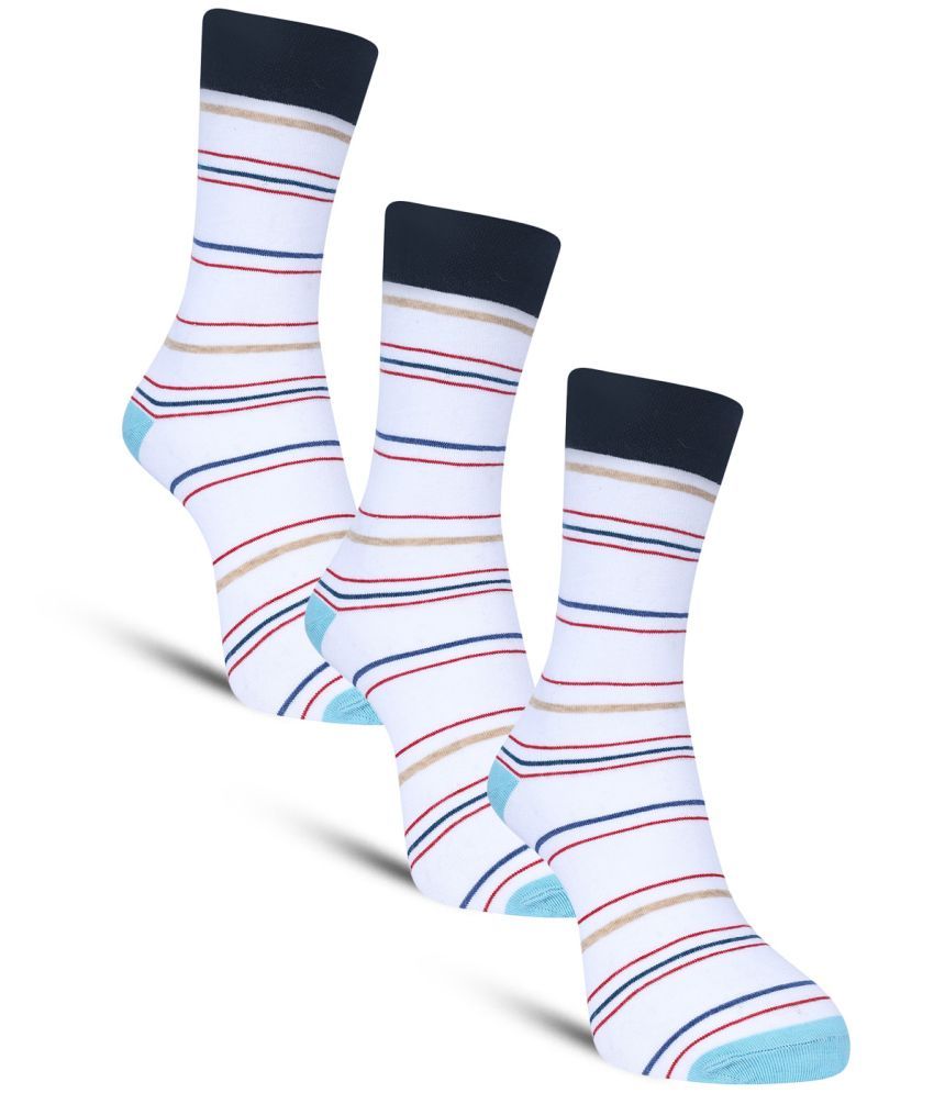     			Dollar - Cotton Men's Striped White Full Length Socks ( Pack of 3 )