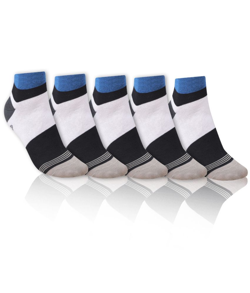     			Dollar - Cotton Men's Striped White Ankle Length Socks ( Pack of 5 )