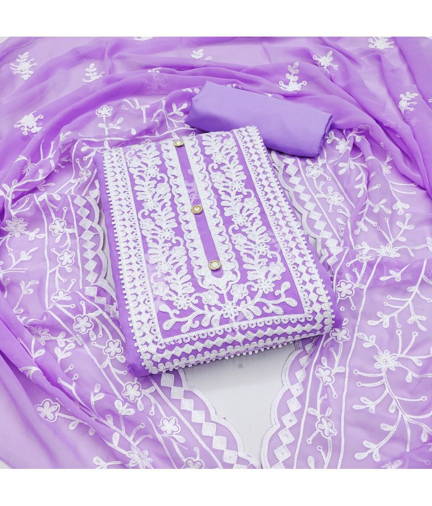     			Gazal Fashions Unstitched Georgette Embroidered Dress Material - Lavender ( Pack of 1 )