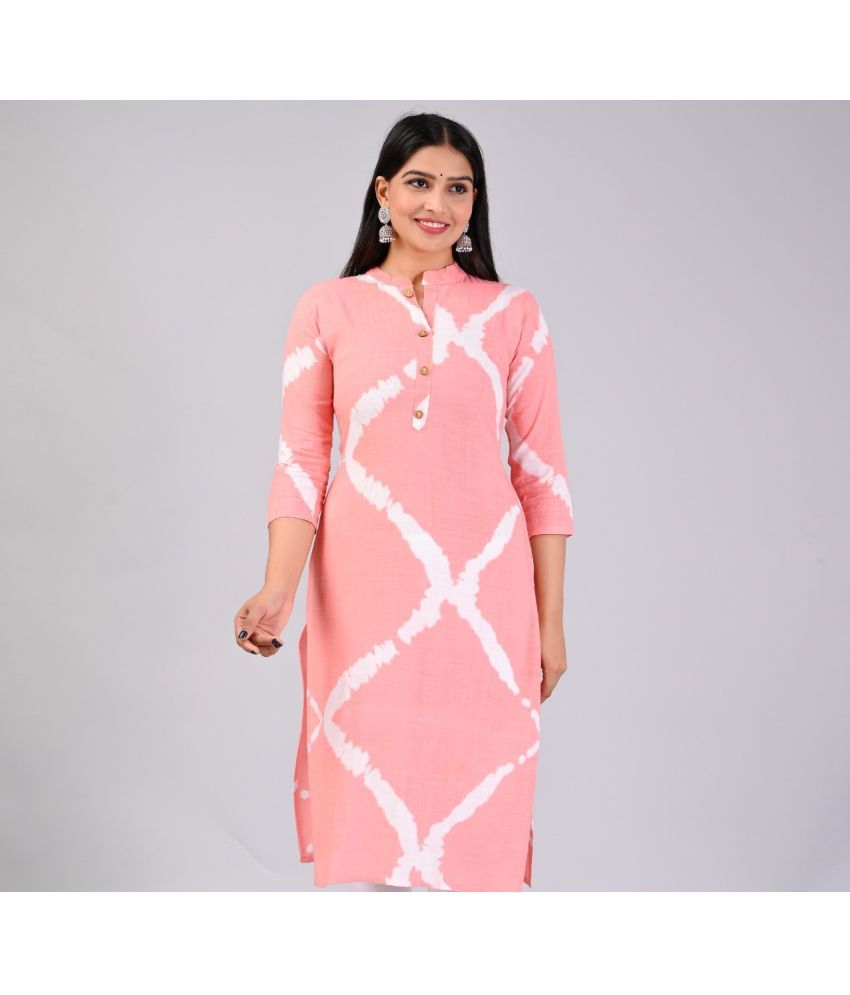     			MAUKA Rayon Printed Straight Women's Kurti - Pink ( Pack of 1 )