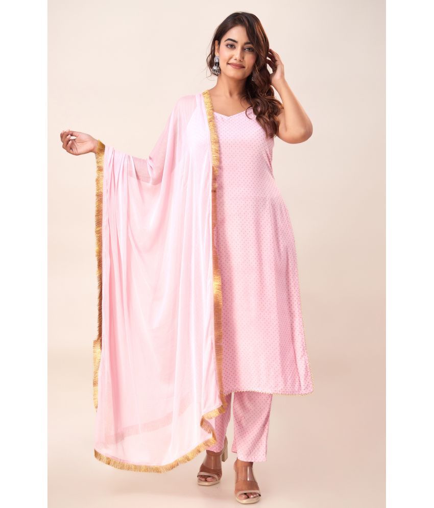     			NeshamaKurti Viscose Printed Kurti With Pants Women's Stitched Salwar Suit - Pink ( Pack of 1 )