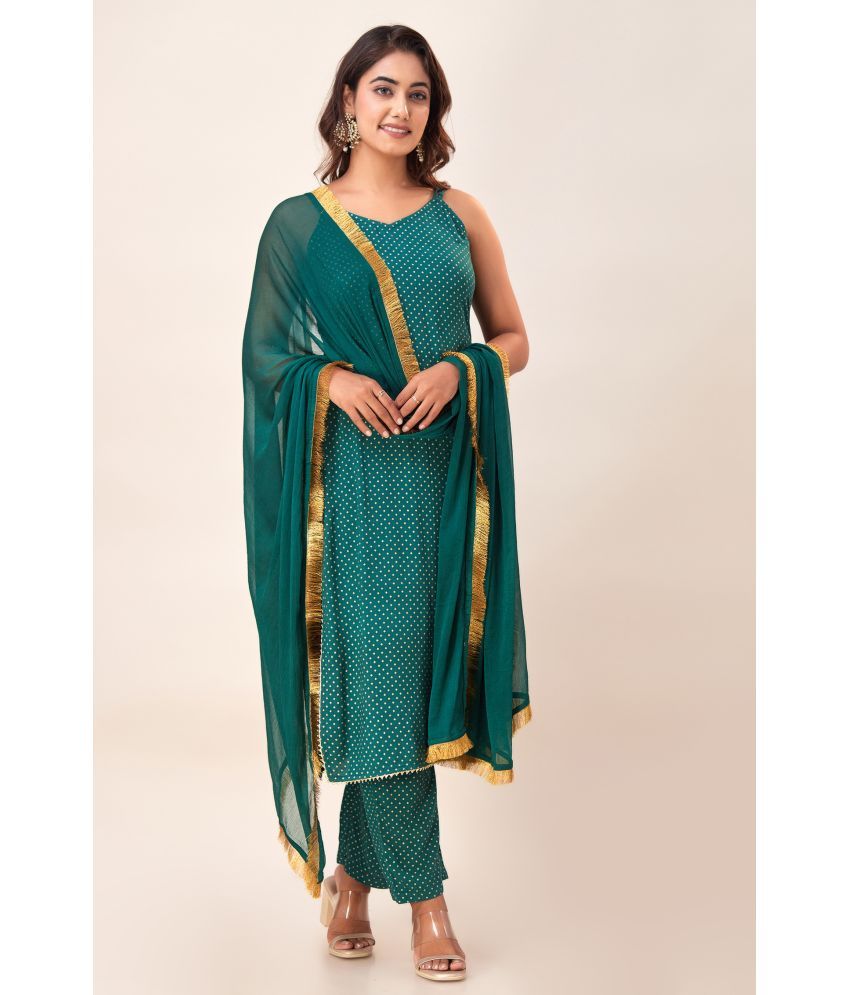     			SVARCHI Viscose Printed Kurti With Pants Women's Stitched Salwar Suit - Green ( Pack of 1 )