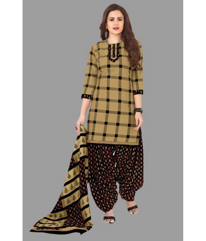     			shree jeenmata collection Cotton Printed Kurti With Patiala Women's Stitched Salwar Suit - Brown ( Pack of 1 )