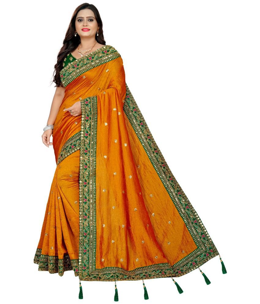     			A.G.M.G FASHION Art Silk Embellished Saree With Blouse Piece - Orange ( Pack of 1 )