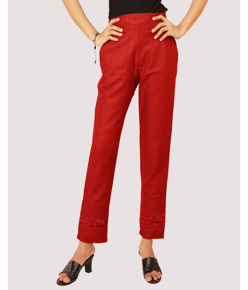     			AARLIZAH - Red Cotton Blend Regular Women's Casual Pants ( Pack of 1 )
