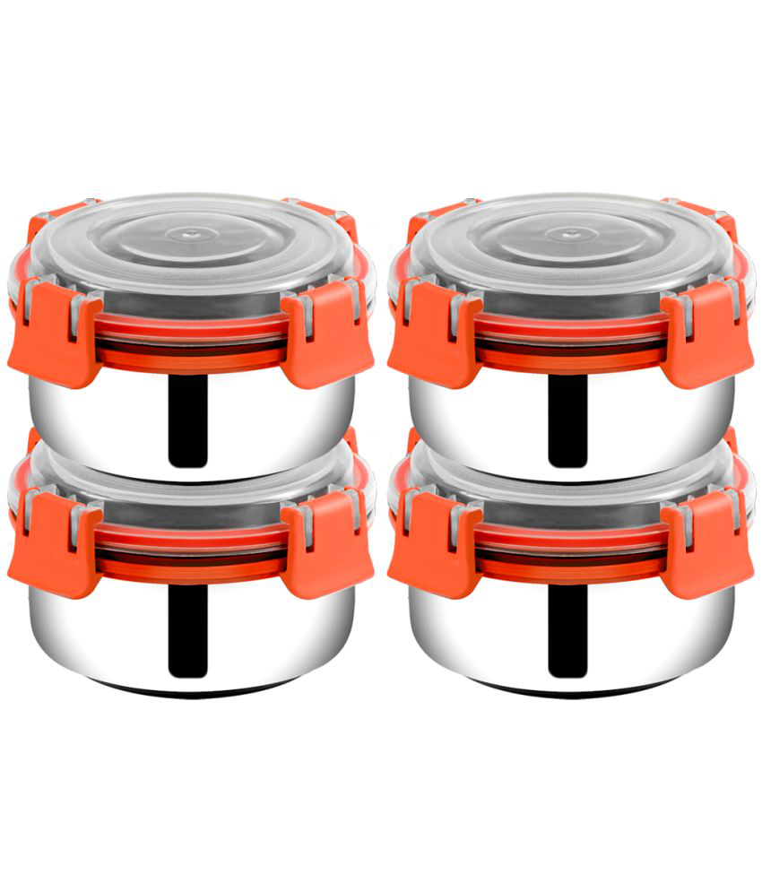     			Kitchen Haven Smart Clip Lock Steel Orange Food Container ( Set of 4 )