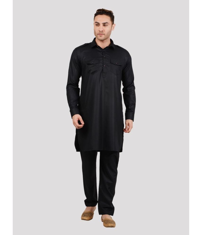     			Maharaja - Black Cotton Blend Regular Fit Men's Pathani Suit ( Pack of 1 )