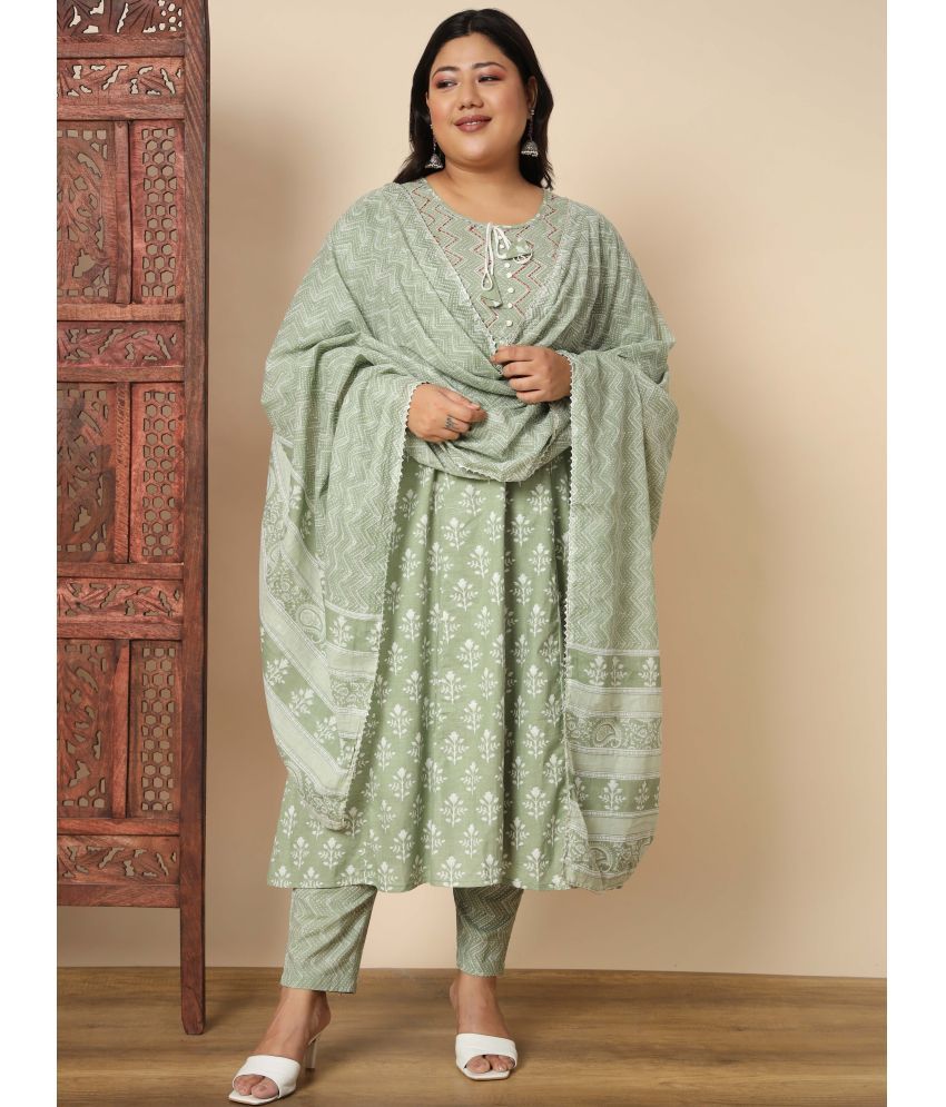     			Vbuyz Cotton Printed Kurti With Pants Women's Stitched Salwar Suit - Green ( Pack of 1 )