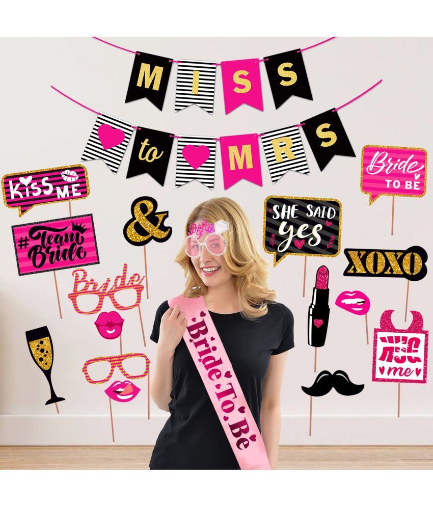     			Zyozi Bachelorette Party Kit | Bride to be Sash | Banner | Photo Booth Props | Bride to be Eye Glass - Bachelorette Party Decorations | Engagement Party (Pack of 18)