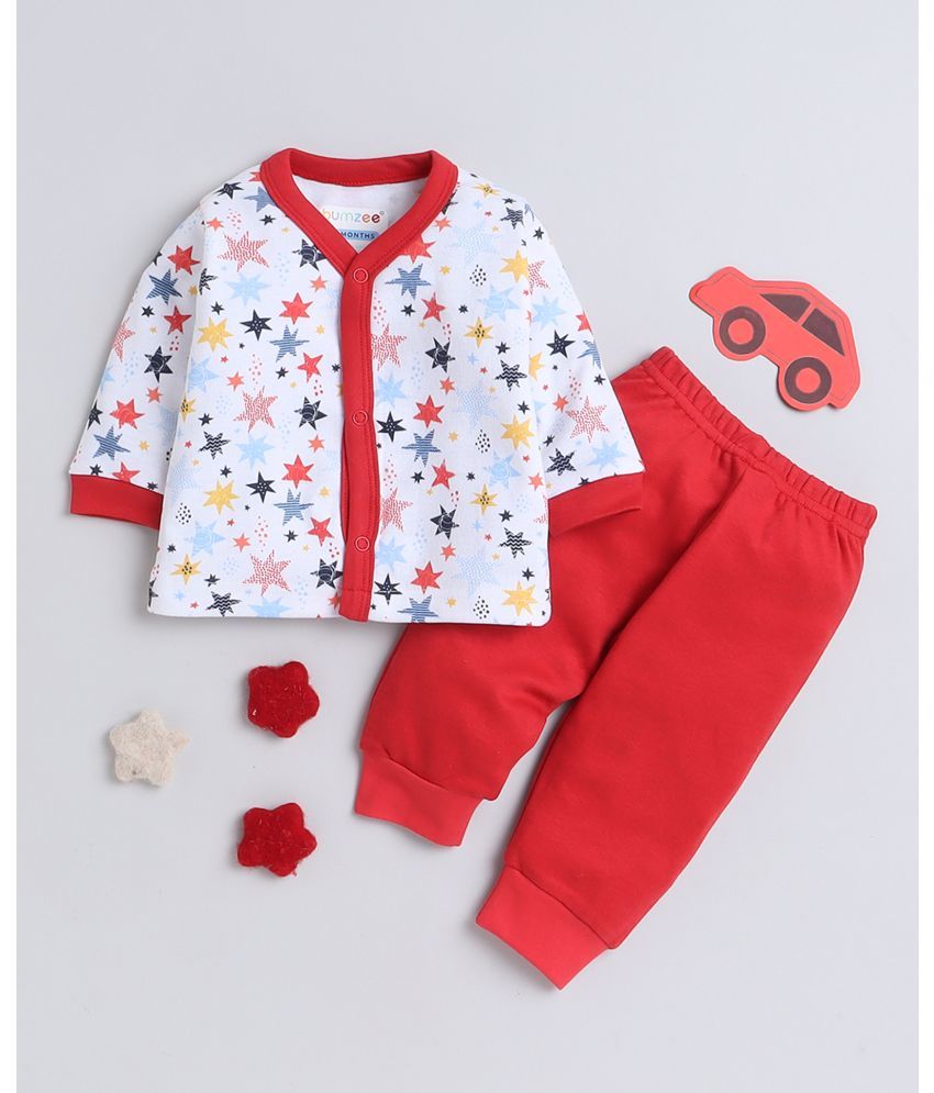     			BUMZEE Pack of 1 Baby Boys Cotton T-Shirt & Pyjama Set ( Red & White )