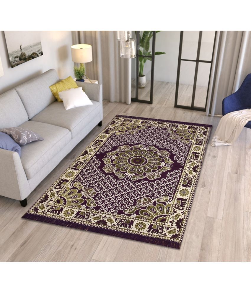     			FURNISHING HUT Purple Cotton Carpet Abstract 5x7 Ft