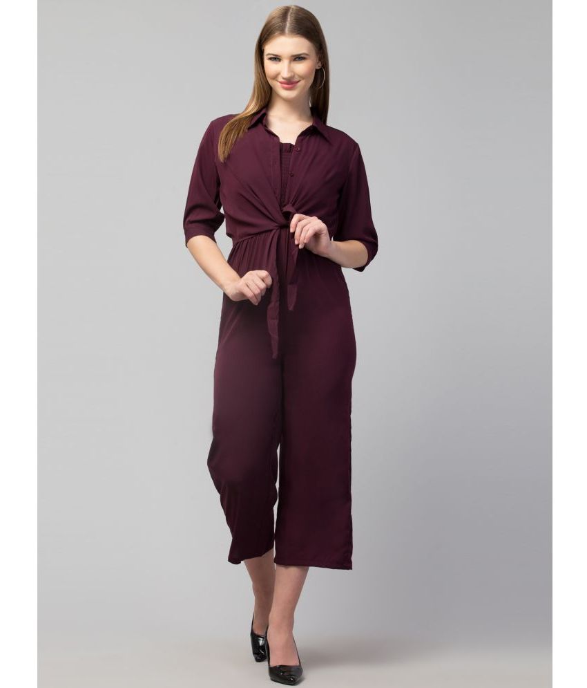     			Glito - Wine Crepe Regular Fit Women's Jumpsuit ( Pack of 1 )