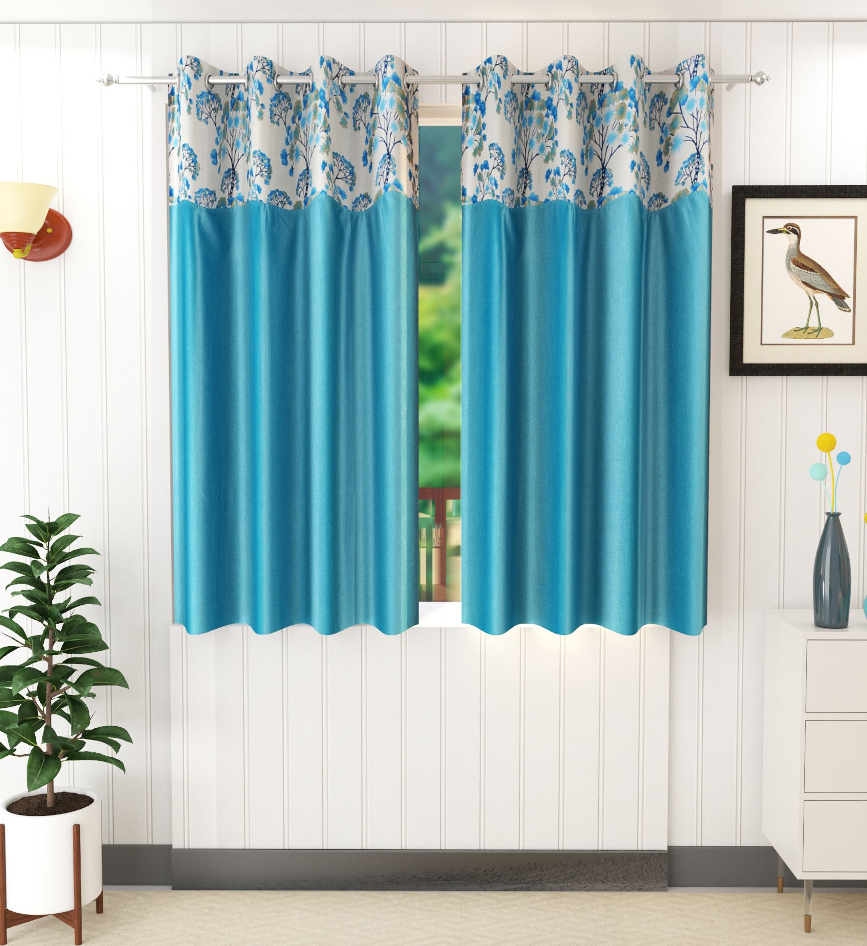     			Homefab India Floral Room Darkening Eyelet Curtain 5 ft ( Pack of 2 ) - Turquoise