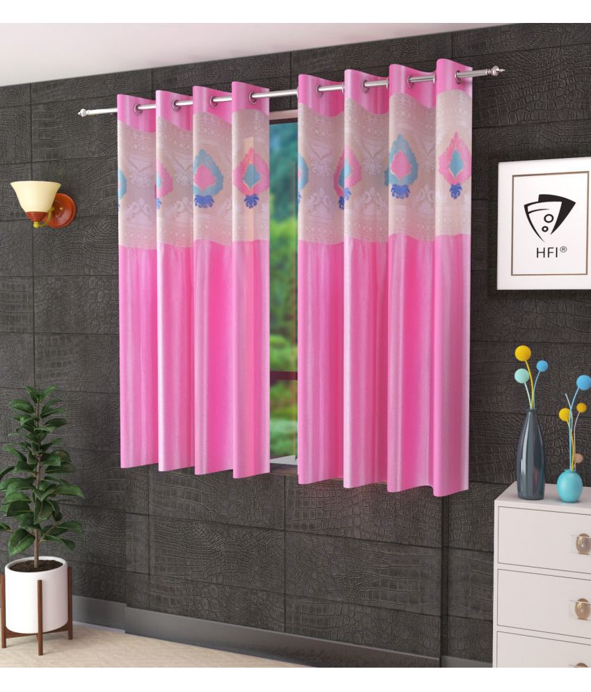     			Homefab India Floral Semi-Transparent Eyelet Curtain 5 ft ( Pack of 2 ) - Pink