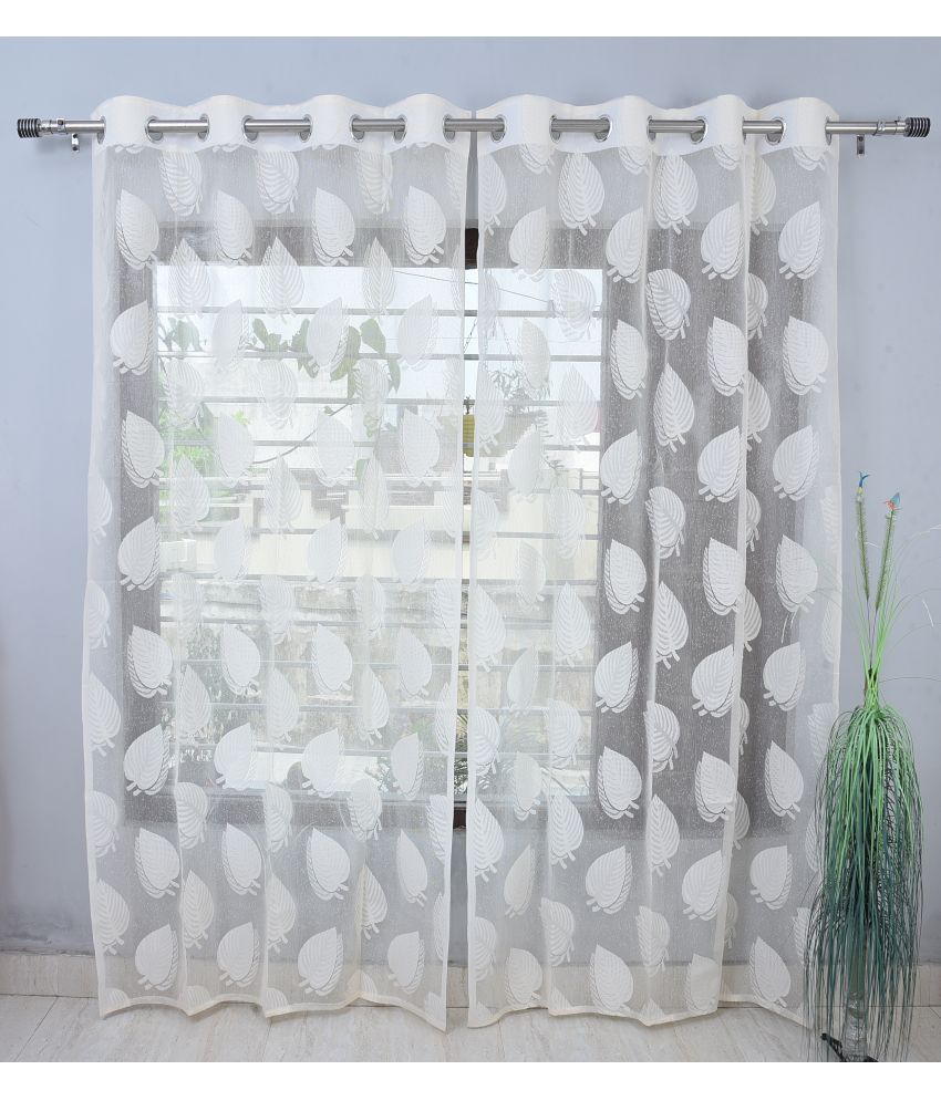     			Homefab India Floral Sheer Eyelet Curtain 5 ft ( Pack of 2 ) - Cream