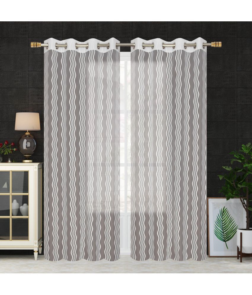     			Homefab India Vertical Striped Sheer Eyelet Curtain 5 ft ( Pack of 2 ) - White