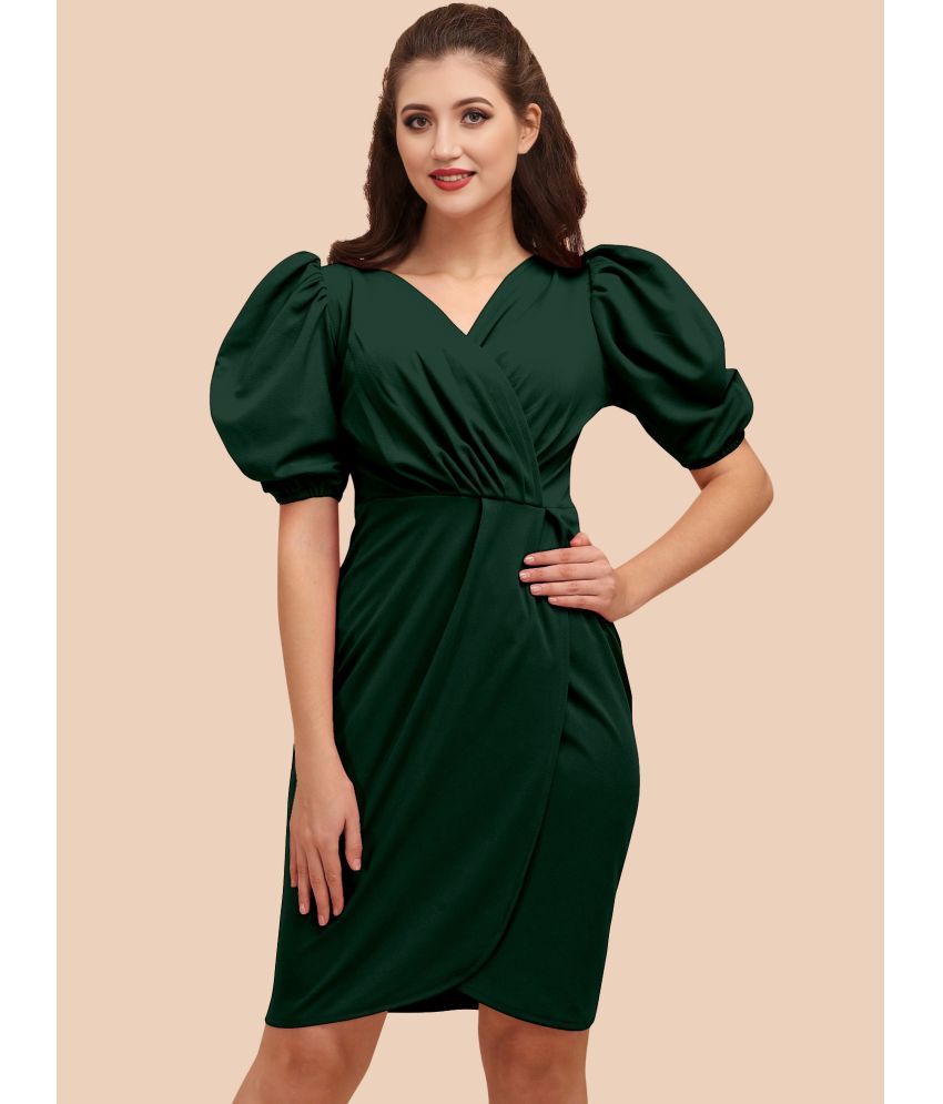     			JULEE Polyester Solid Above Knee Women's Wrap Dress - Green ( Pack of 1 )