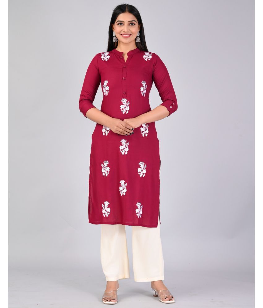     			MAUKA Rayon Embroidered Kurti With Palazzo Women's Stitched Salwar Suit - Maroon ( Pack of 1 )