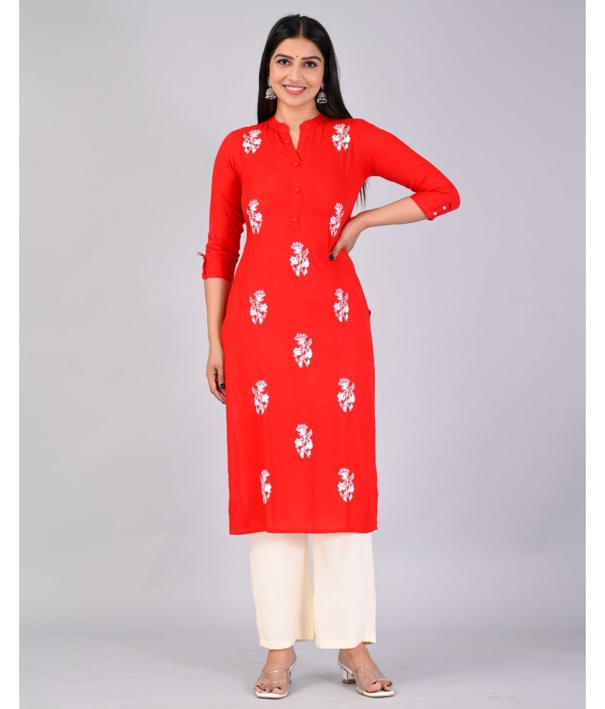     			MAUKA Rayon Embroidered Kurti With Palazzo Women's Stitched Salwar Suit - Red ( Pack of 1 )