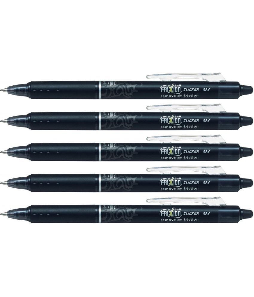     			Pilot Frixion Clicker Retractable Erasable Ball Pen with Erase and rewrite repeatedly, Rubberized Grip (Pack of 5, Black) - Pack of 5